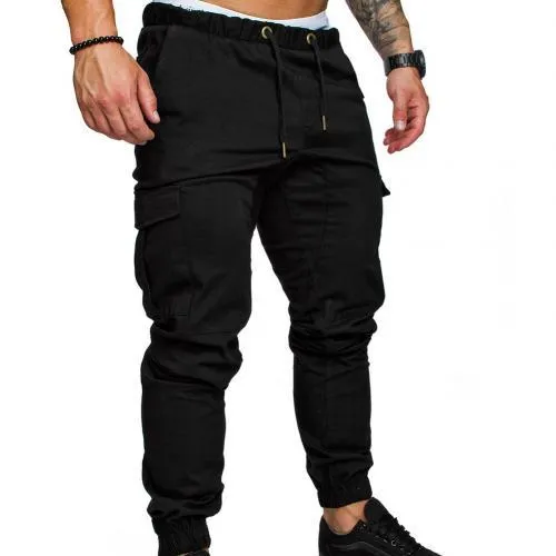 New Casual Joggers Pants Cargo Solid Color Men Cotton Elastic Long Trousers Military Pants Men Leggings