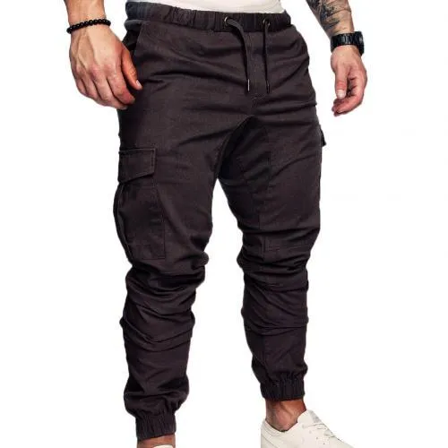 New Casual Joggers Pants Cargo Solid Color Men Cotton Elastic Long Trousers Military Pants Men Leggings