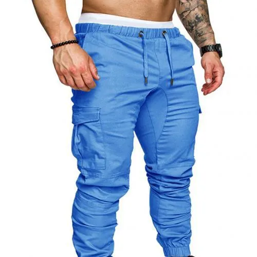 New Casual Joggers Pants Cargo Solid Color Men Cotton Elastic Long Trousers Military Pants Men Leggings