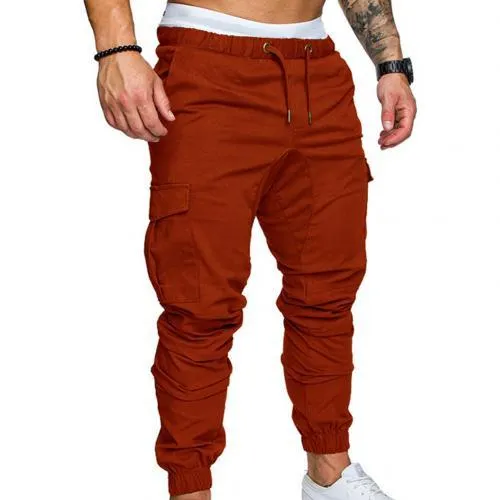 New Casual Joggers Pants Cargo Solid Color Men Cotton Elastic Long Trousers Military Pants Men Leggings