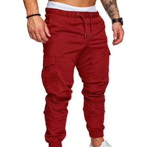 New Casual Joggers Pants Cargo Solid Color Men Cotton Elastic Long Trousers Military Pants Men Leggings