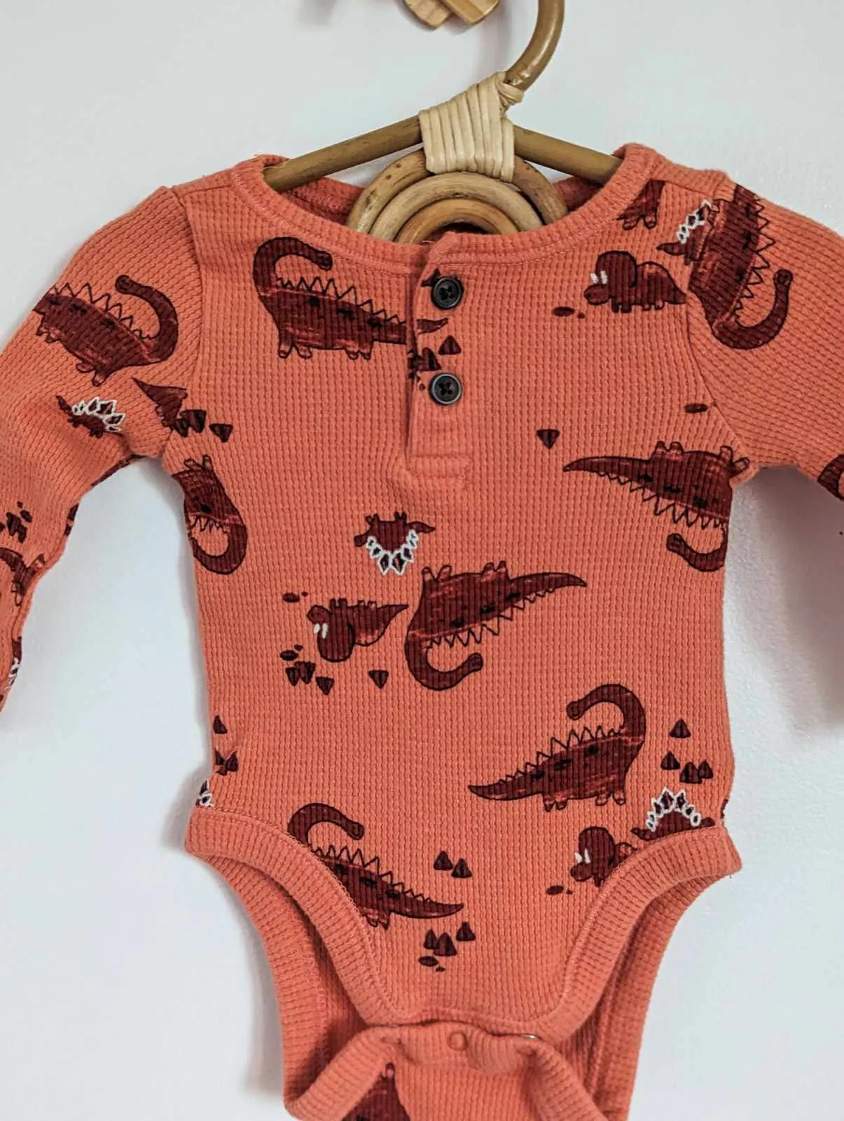 Old Navy Thermal-Knit Henley Bodysuit in Red Dinosaurs (0-3)