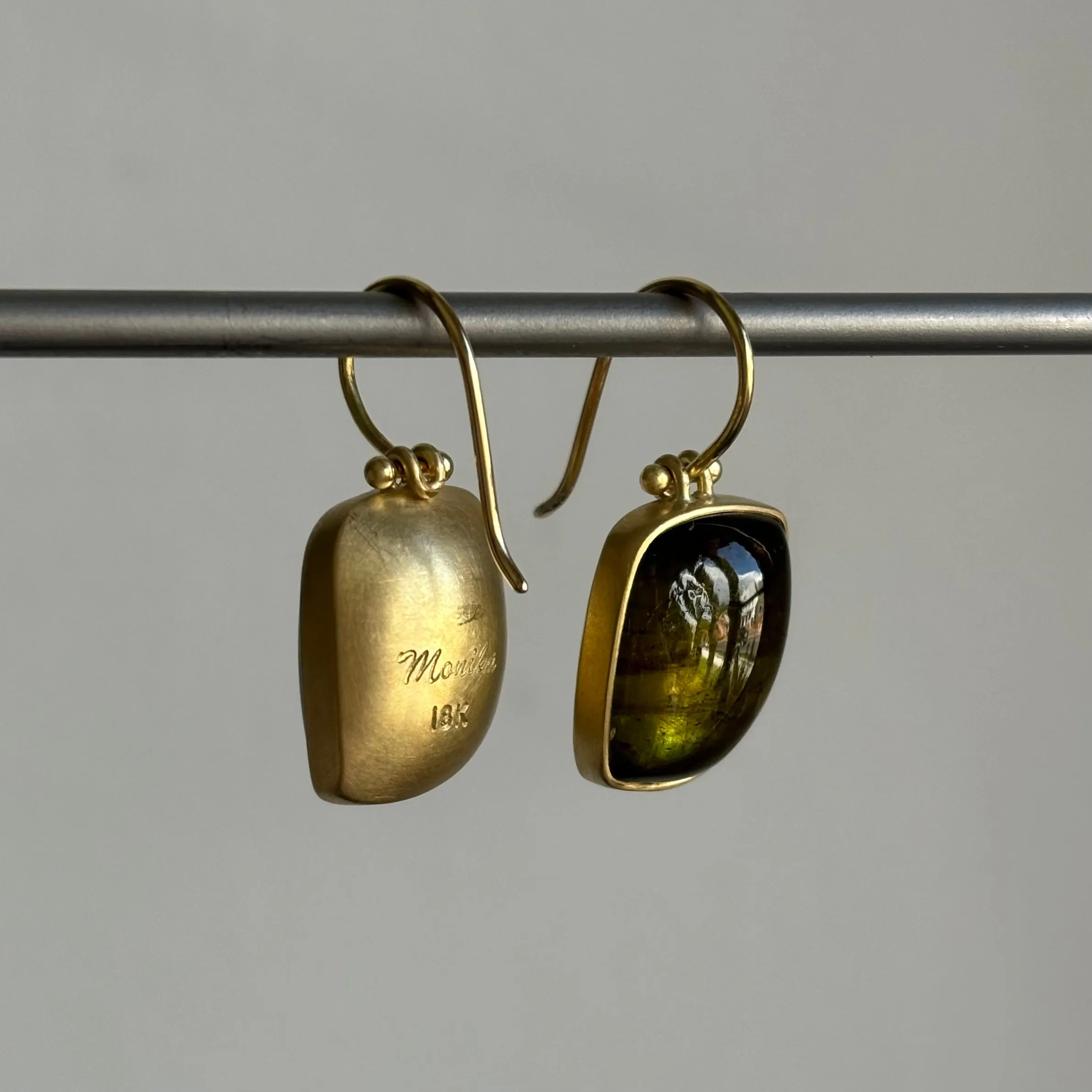 Olive Tourmaline Leaf Cabochon Earrings