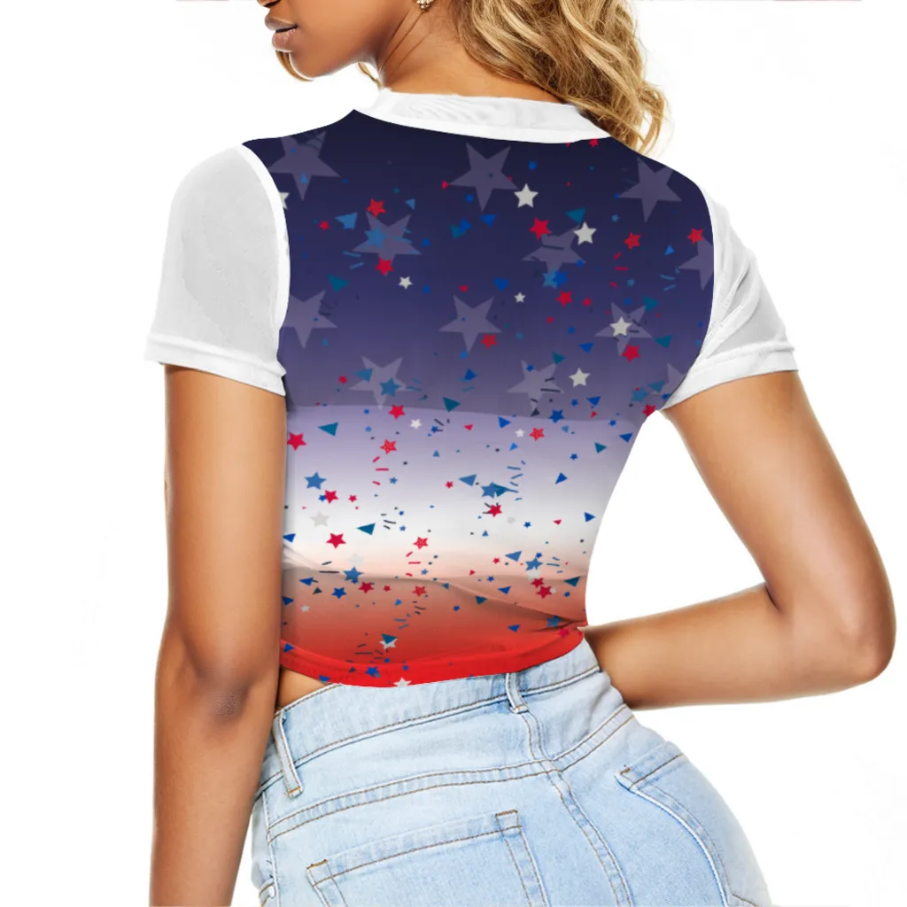 Ombre Flag Sheer Tee Mesh Crop Top