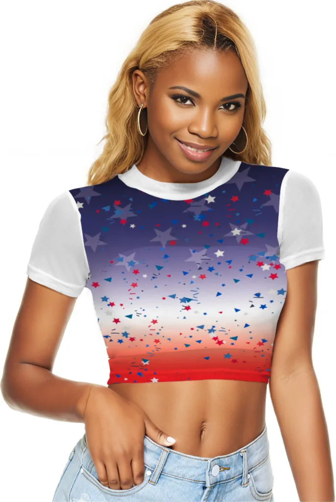 Ombre Flag Sheer Tee Mesh Crop Top