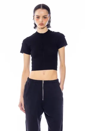 OPEN SEAM MINI TEE IN BLACK RIB