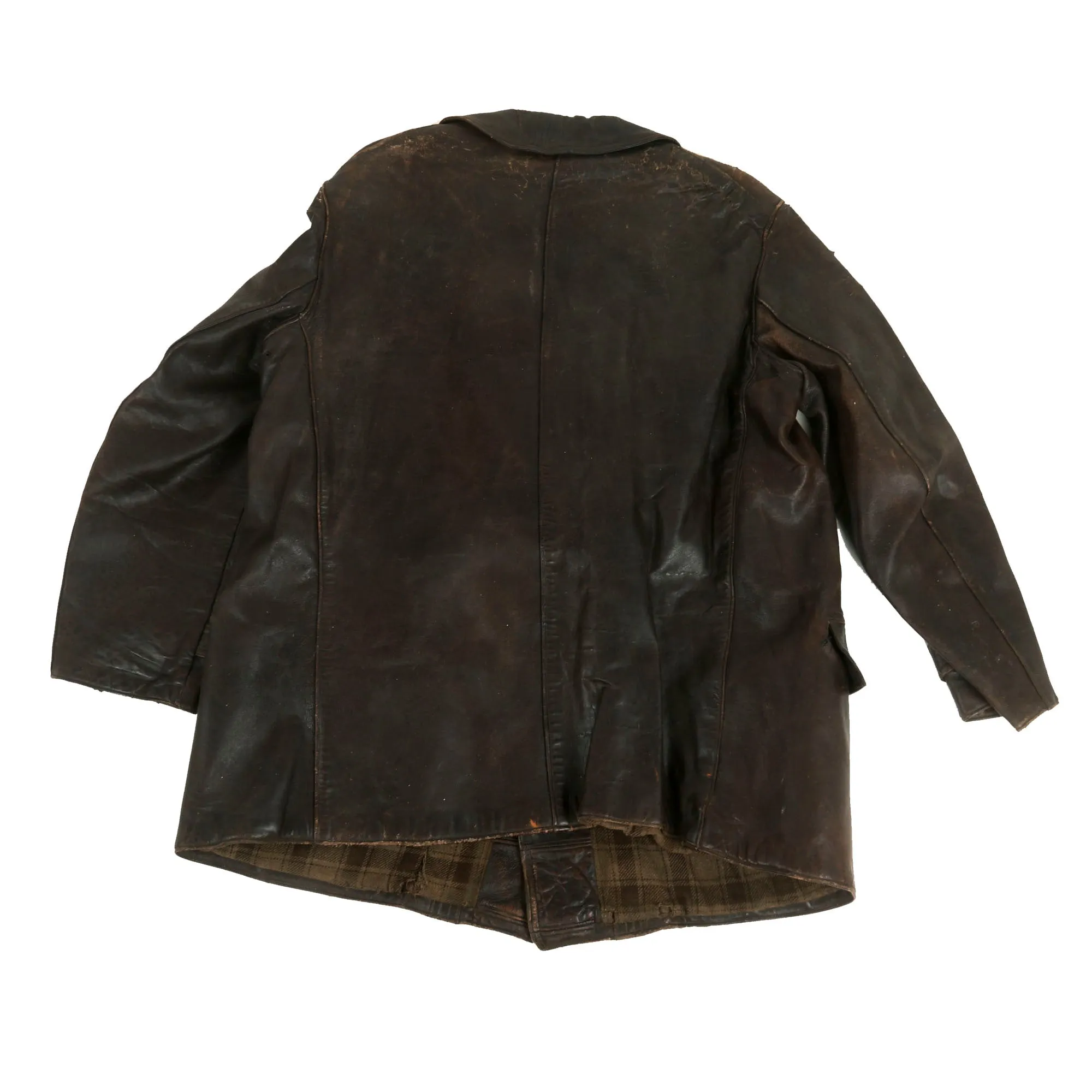 Original Imperial German WWI Aviator Mid Length Leather Flying Coat with Flannel Liner