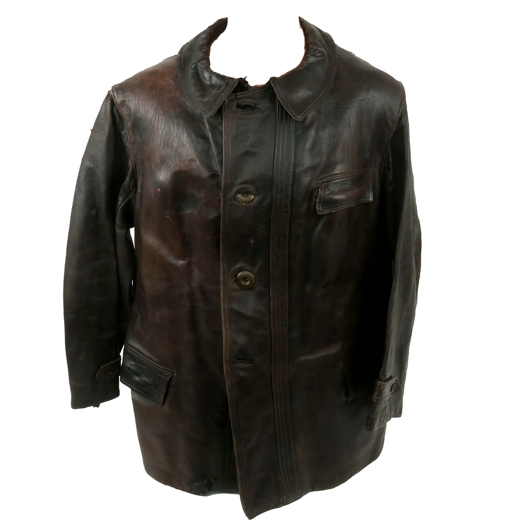 Original Imperial German WWI Aviator Mid Length Leather Flying Coat with Flannel Liner