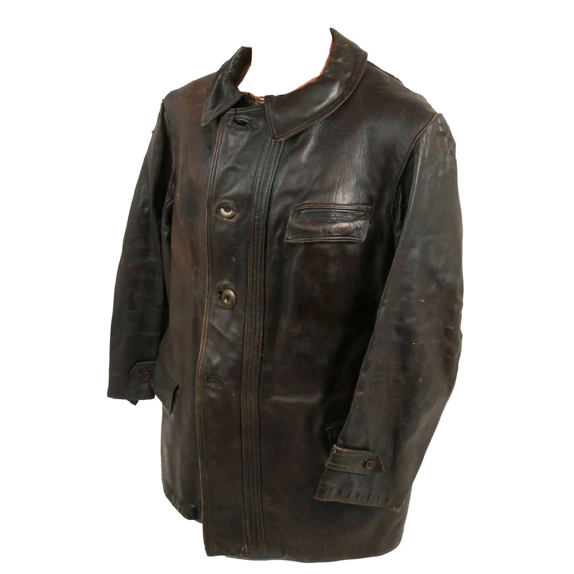 Original Imperial German WWI Aviator Mid Length Leather Flying Coat with Flannel Liner