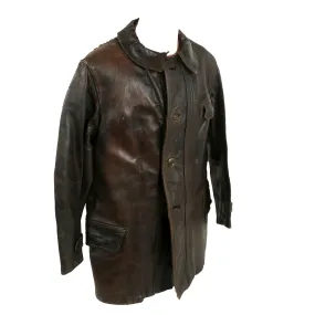 Original Imperial German WWI Aviator Mid Length Leather Flying Coat with Flannel Liner