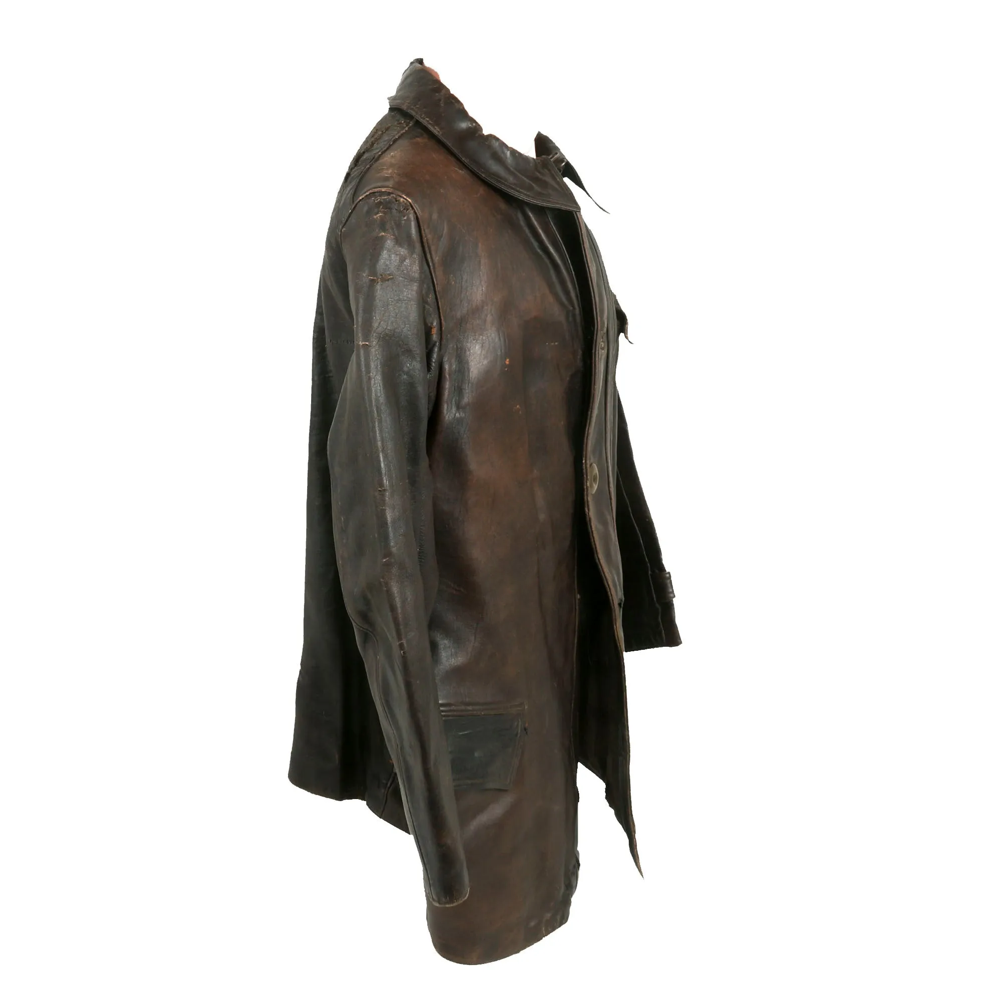 Original Imperial German WWI Aviator Mid Length Leather Flying Coat with Flannel Liner