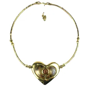 Peach Tiger Eye Brass Heart Necklace Brass Images