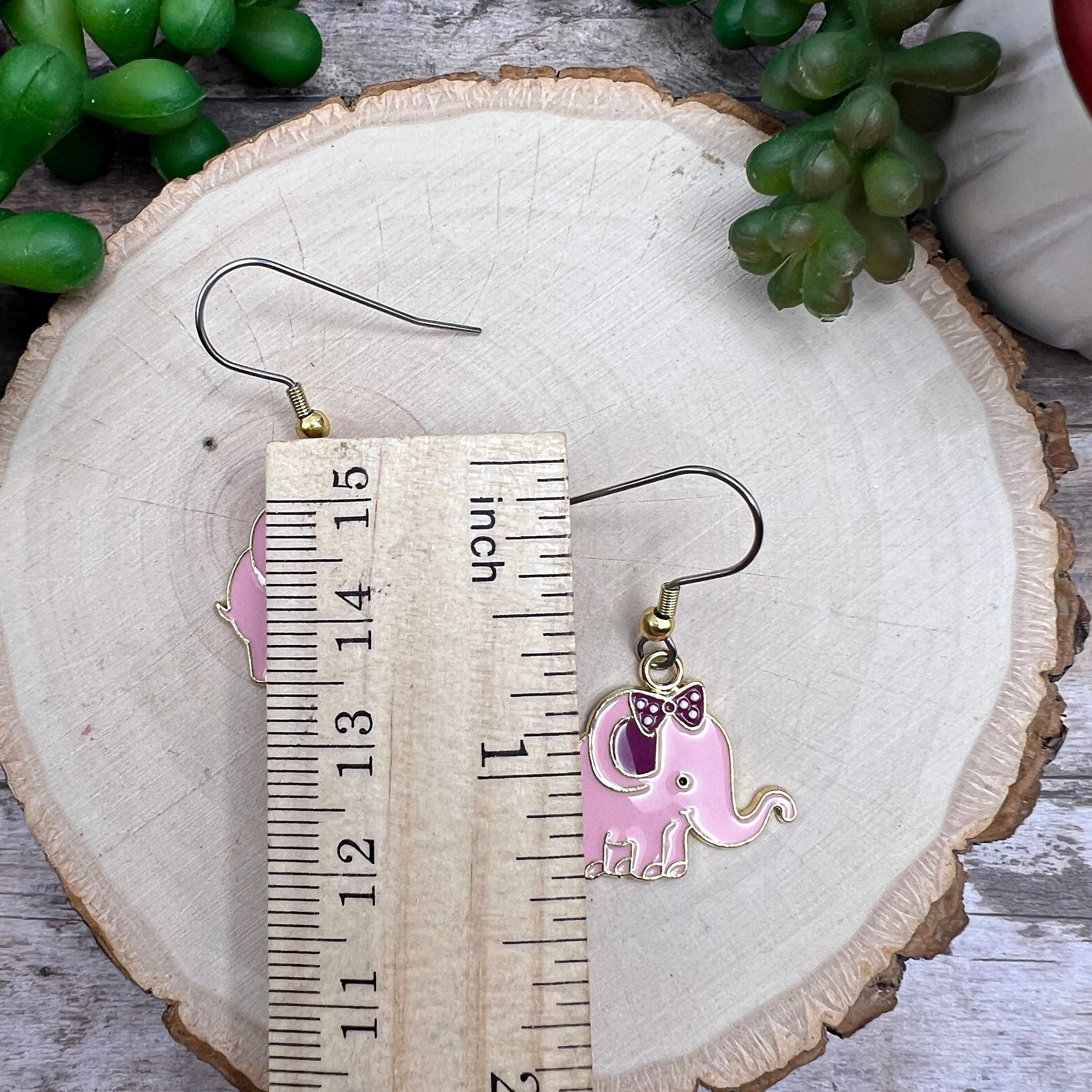 Pink Elephant Zoo Animal Earrings