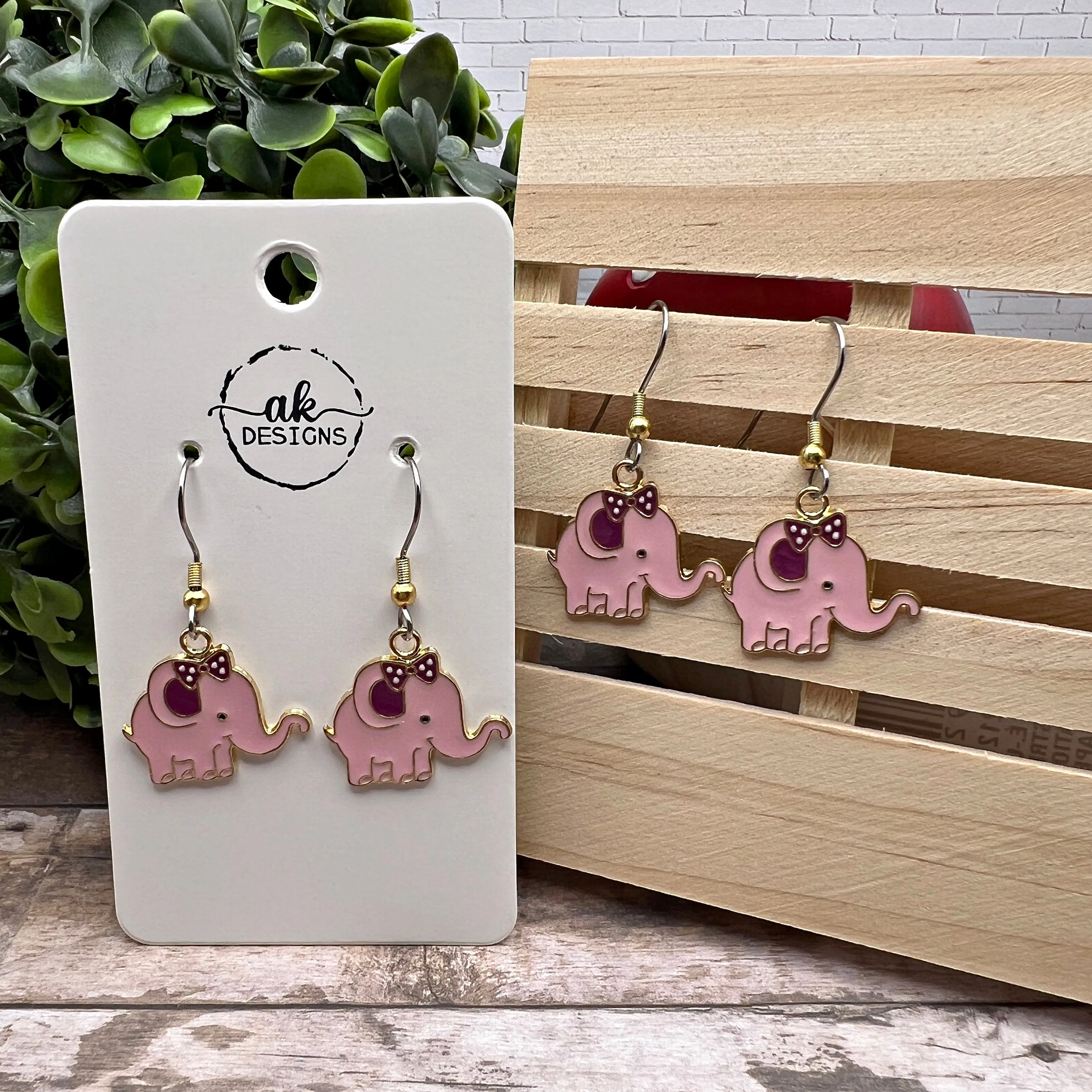 Pink Elephant Zoo Animal Earrings