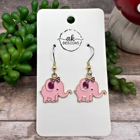 Pink Elephant Zoo Animal Earrings