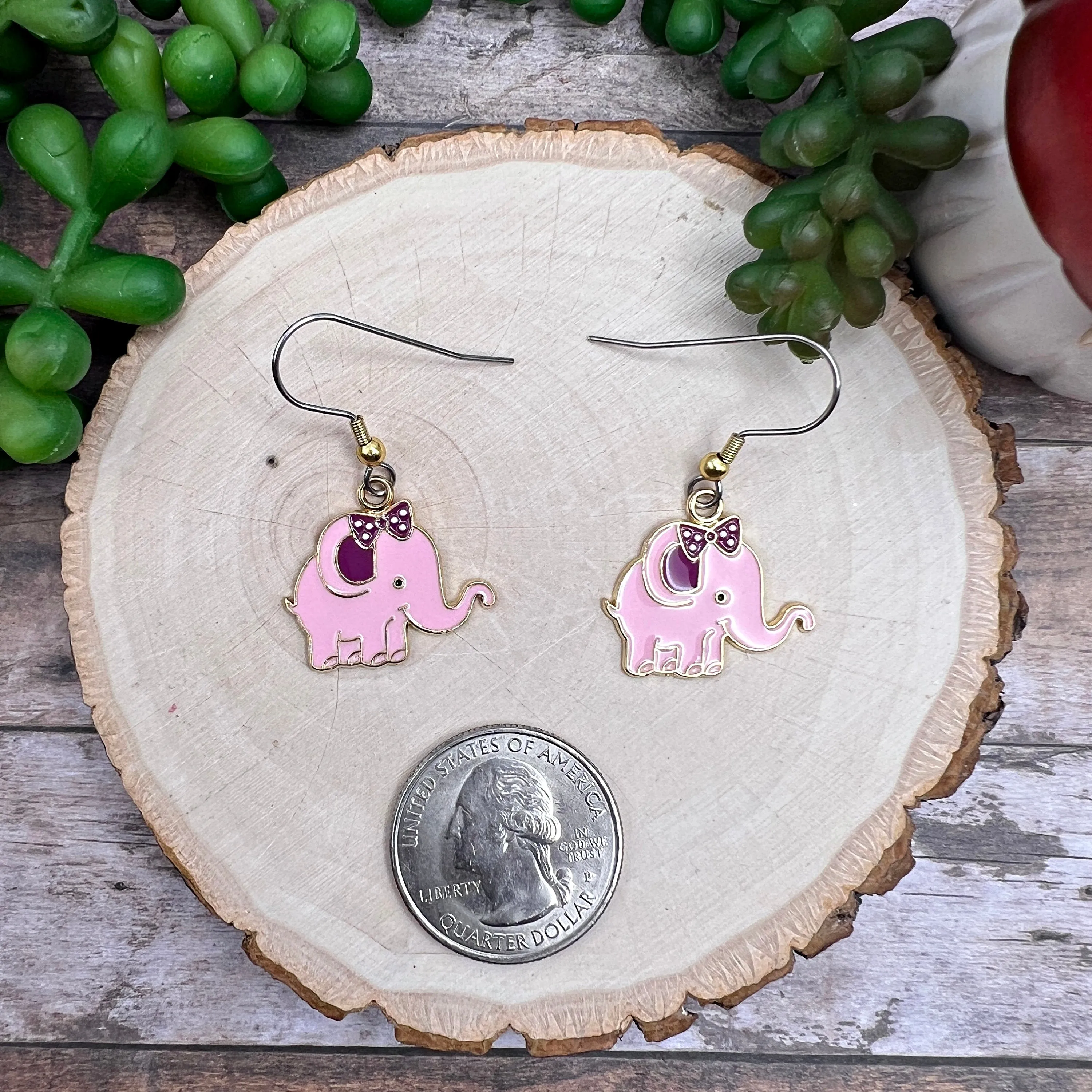 Pink Elephant Zoo Animal Earrings