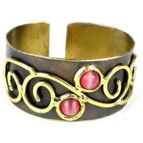 Pink Tiger Eye and Scroll Brass Cuff Brass Images