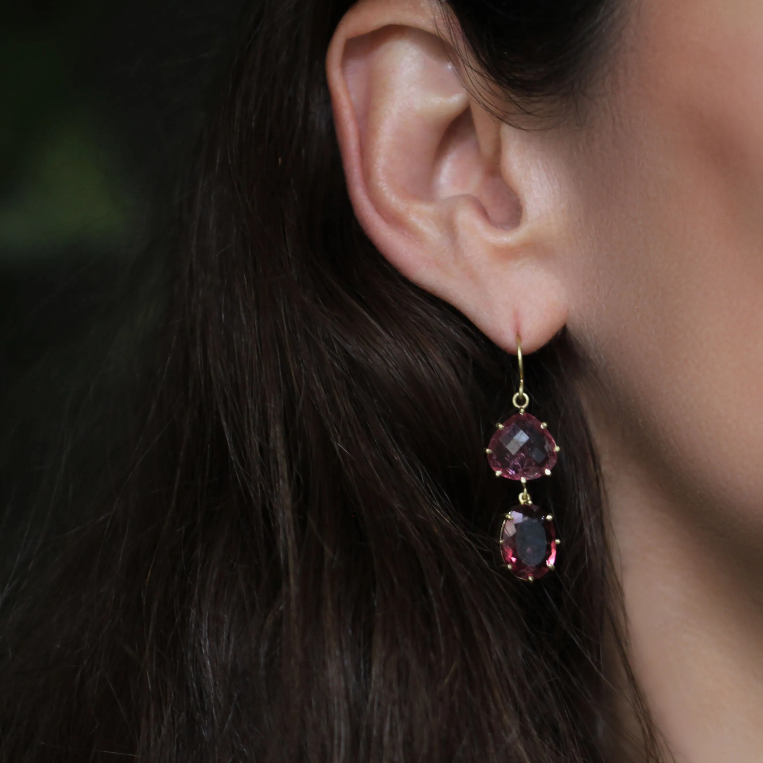 Pink Tourmaline Double Drop Earrings