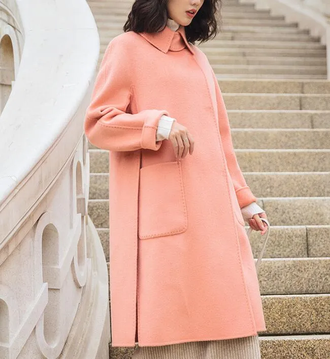 Pink Warm Wool Coat Jacket,Handmade Long Coat,Women Wool Coat Jacket /2251