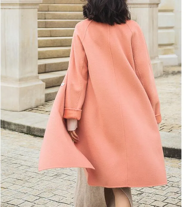 Pink Warm Wool Coat Jacket,Handmade Long Coat,Women Wool Coat Jacket /2251