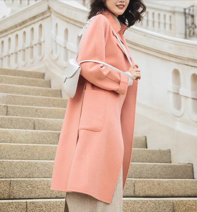 Pink Warm Wool Coat Jacket,Handmade Long Coat,Women Wool Coat Jacket /2251