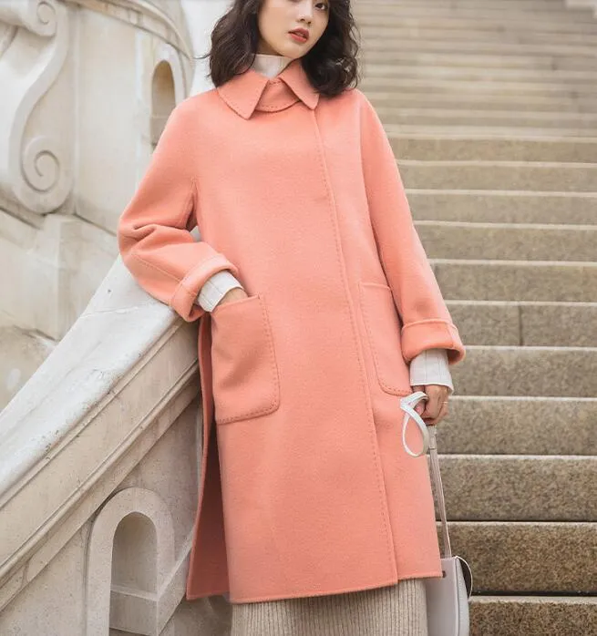 Pink Warm Wool Coat Jacket,Handmade Long Coat,Women Wool Coat Jacket /2251