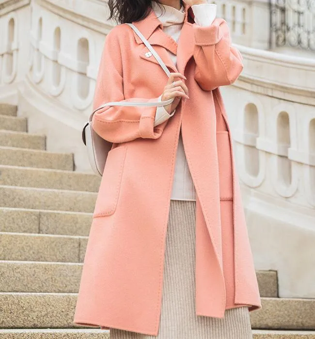 Pink Warm Wool Coat Jacket,Handmade Long Coat,Women Wool Coat Jacket /2251