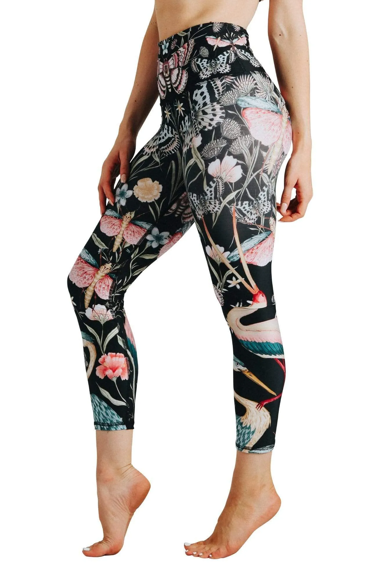 Pretty In Black Printed Yoga Crops