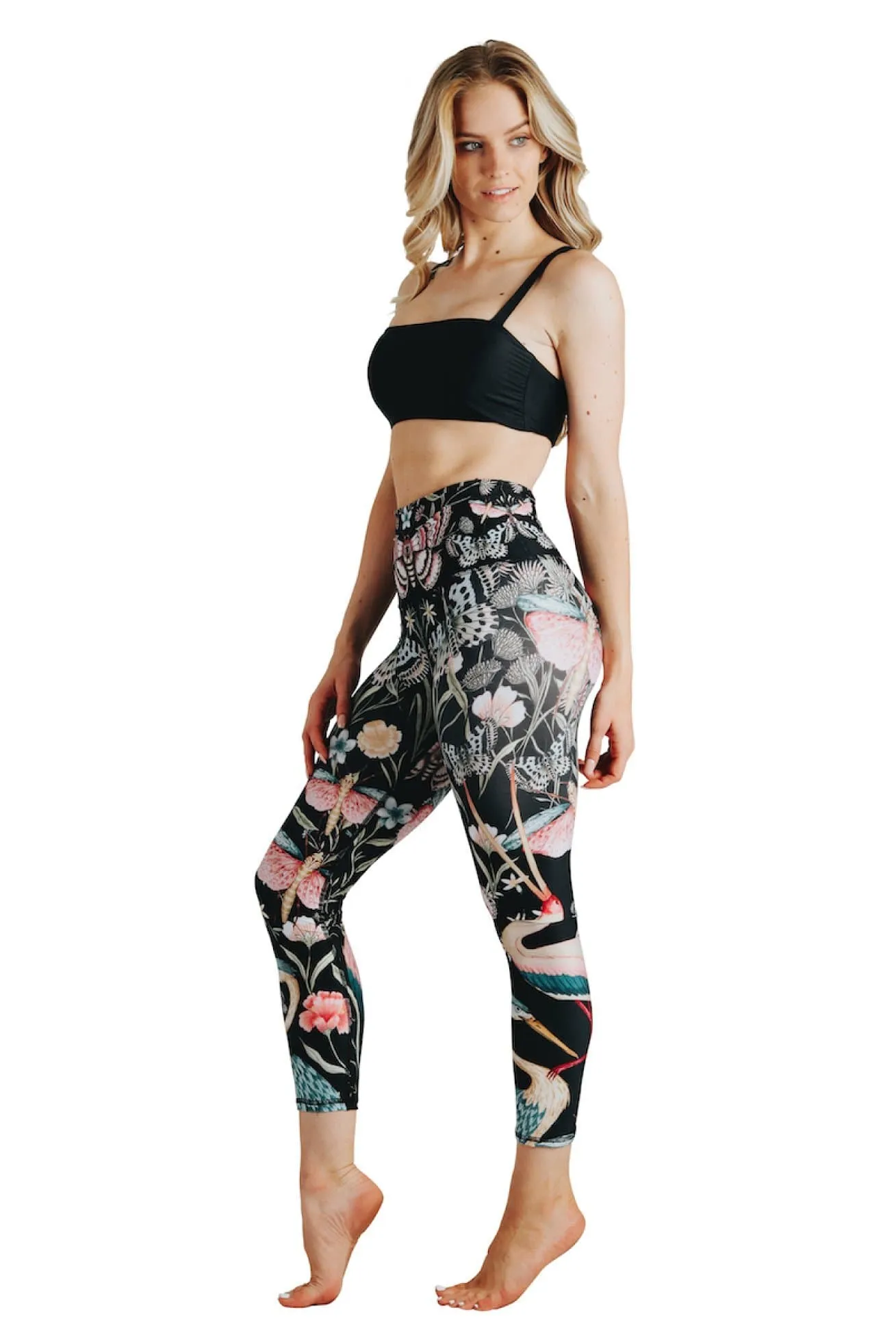 Pretty In Black Printed Yoga Crops