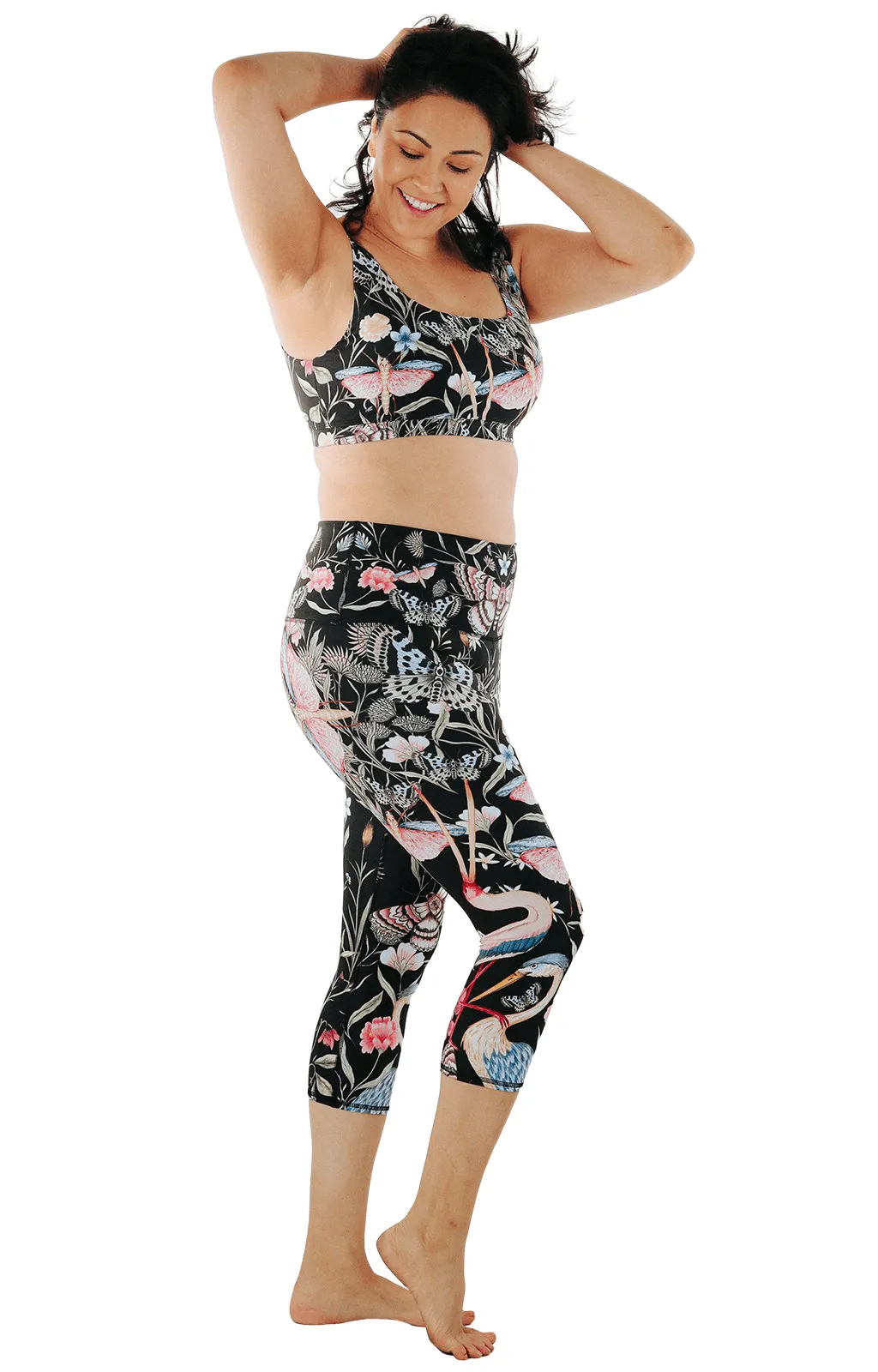 Pretty In Black Printed Yoga Crops