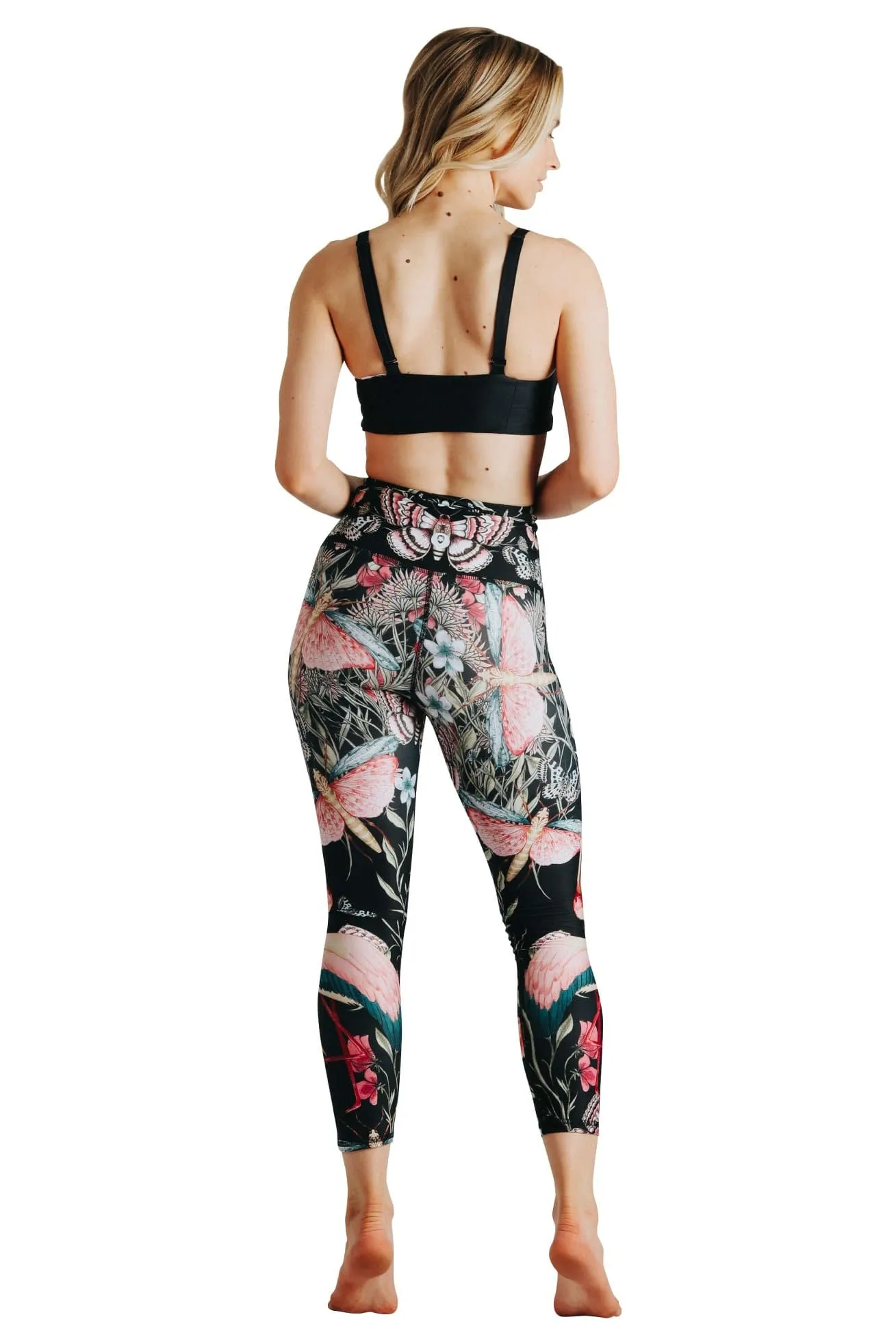 Pretty In Black Printed Yoga Crops