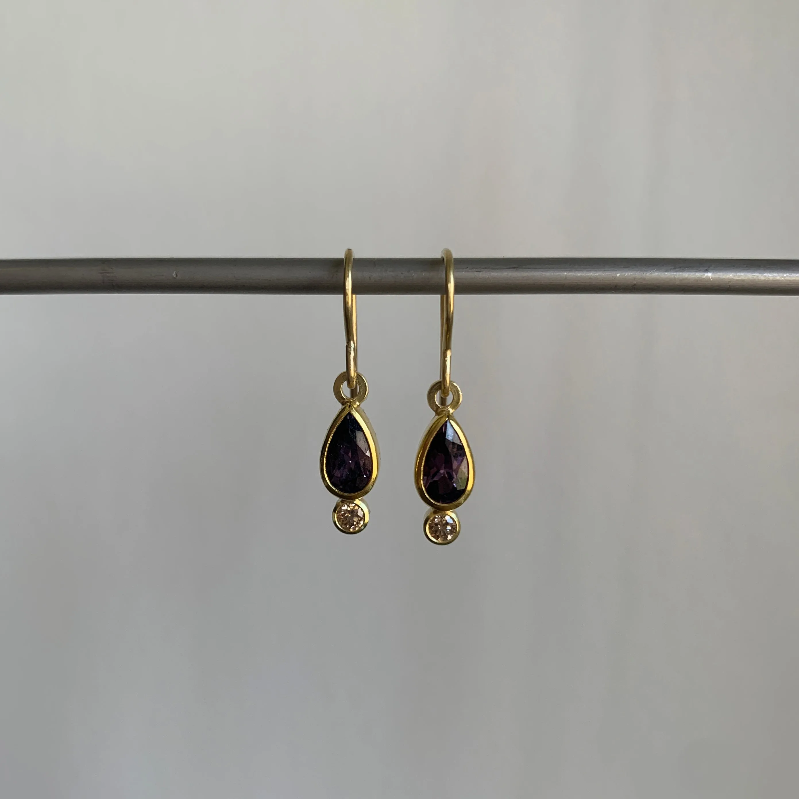 Purple Sapphire & Brown Diamond Drop Earrings