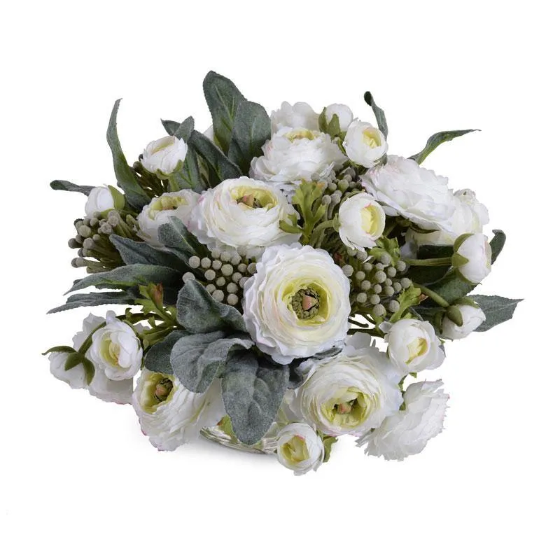 Ranunculus, Lamb's Ear, Silver Brunia Arrangement 12"H