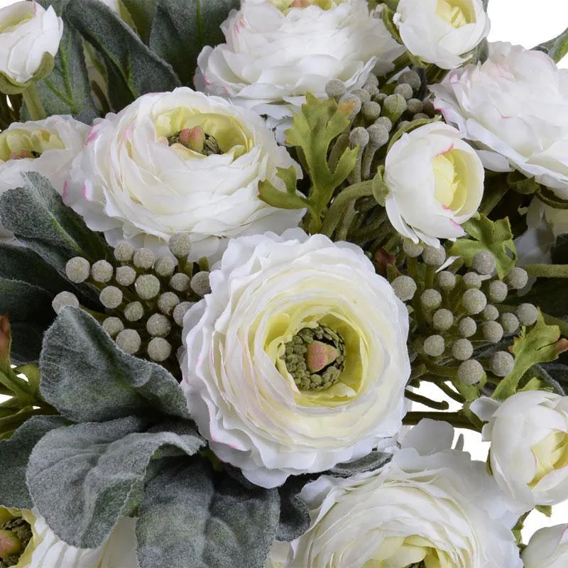 Ranunculus, Lamb's Ear, Silver Brunia Arrangement 12"H