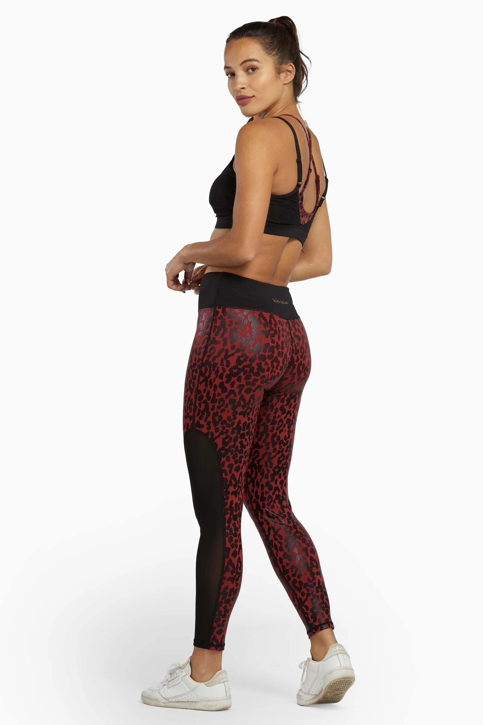 Red Wet Look Leopard High Waist Leggings