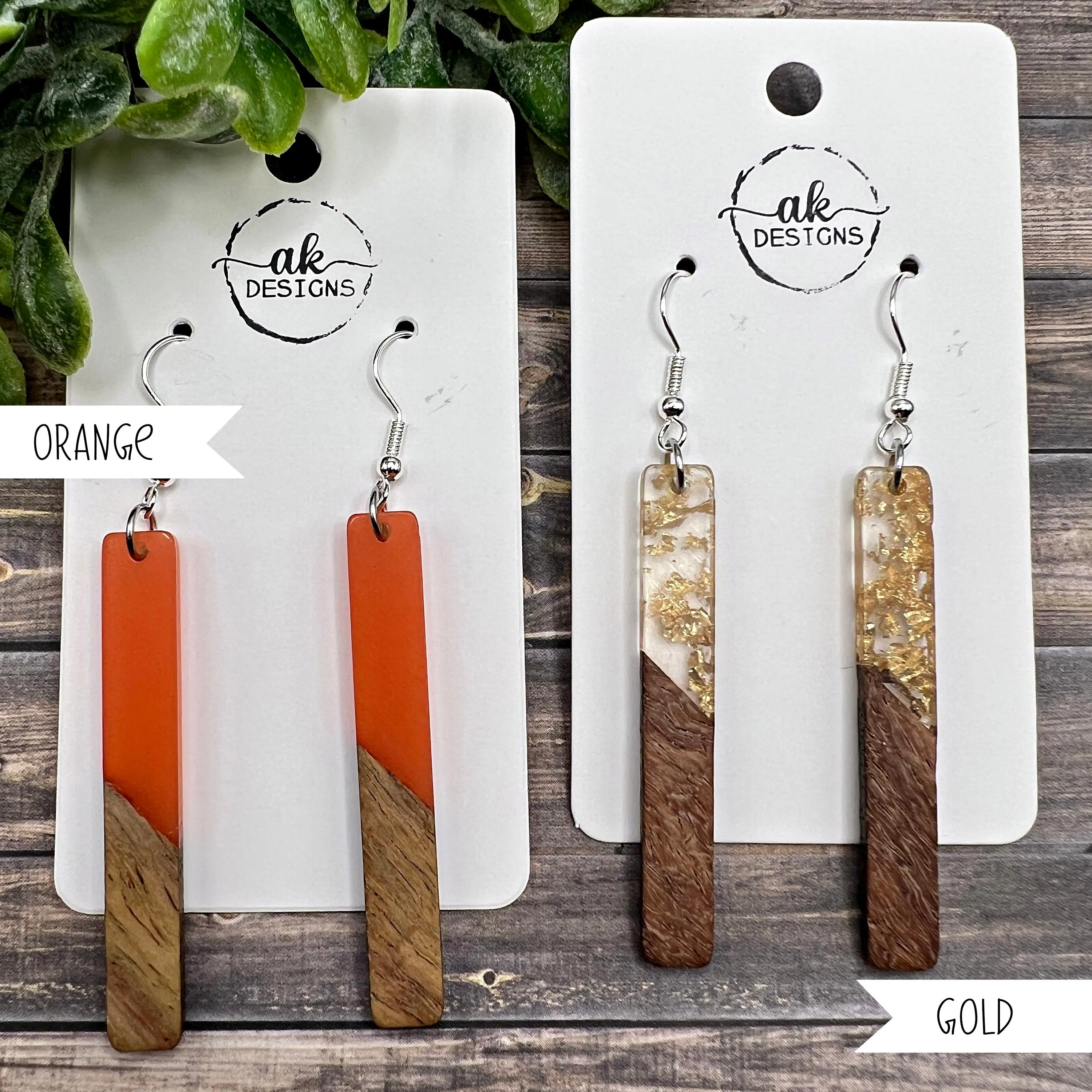 Resin Wood Long Bar Shape Modern Elegant  Earrings, Hypoallergenic Gift - Clearance