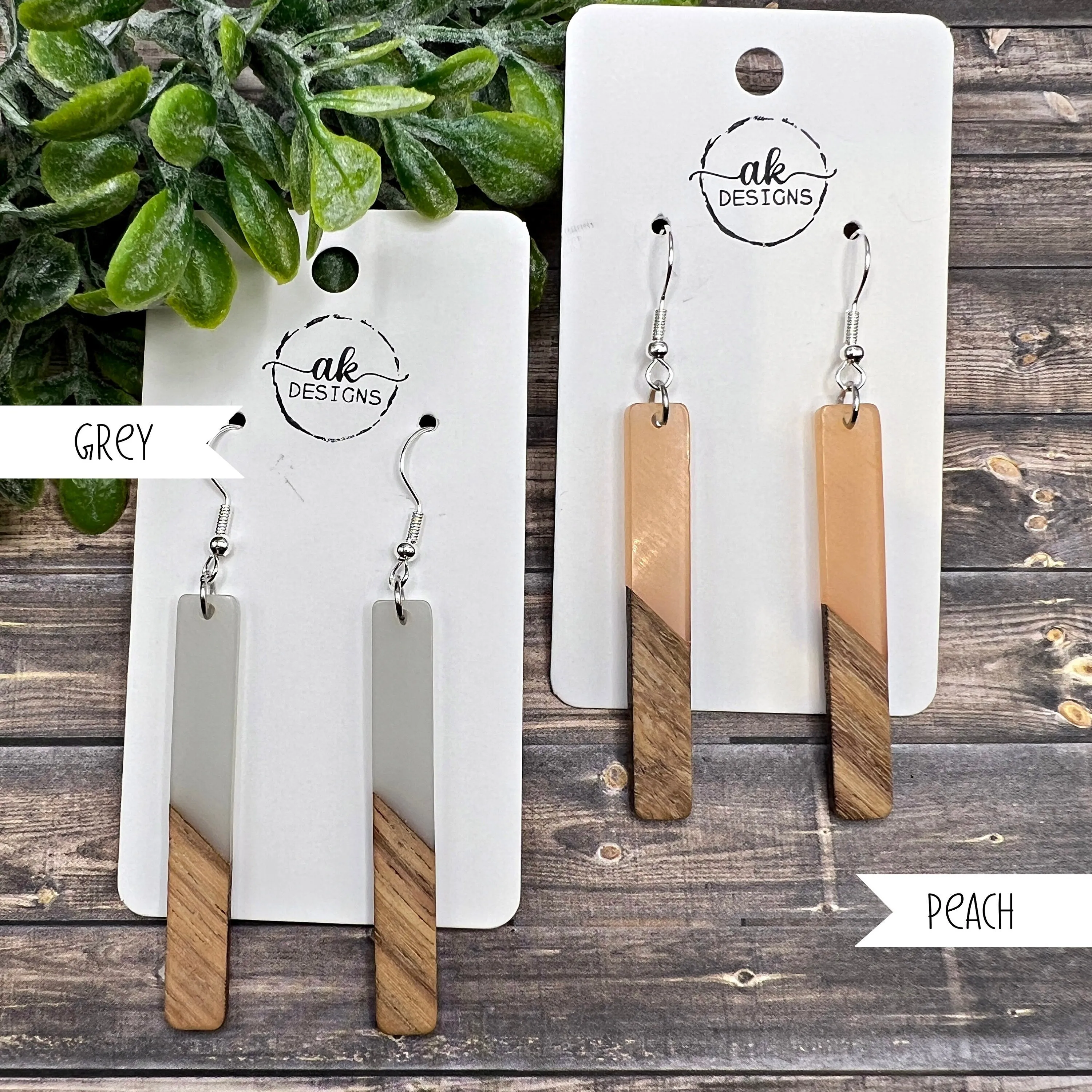 Resin Wood Long Bar Shape Modern Elegant  Earrings, Hypoallergenic Gift - Clearance