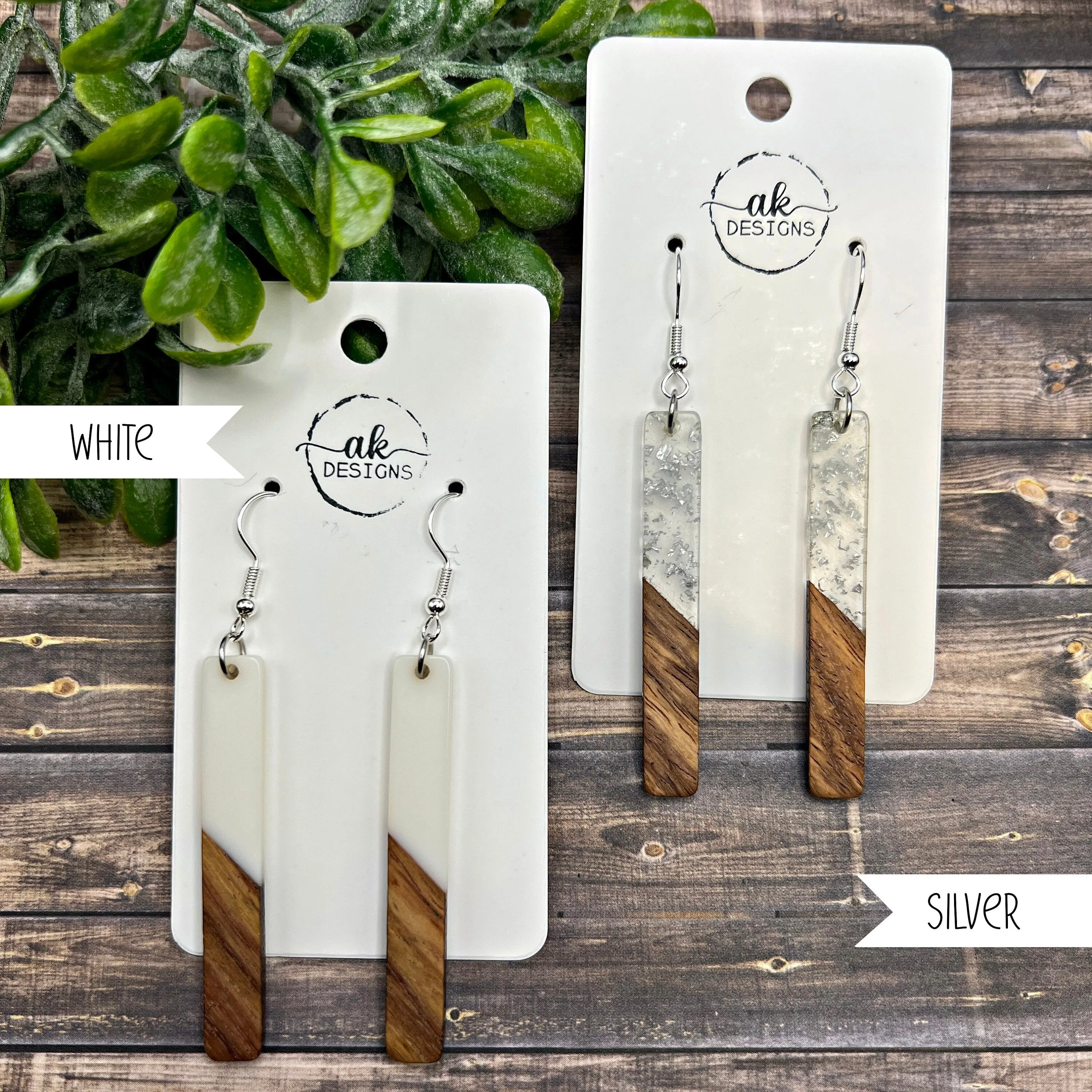 Resin Wood Long Bar Shape Modern Elegant  Earrings, Hypoallergenic Gift - Clearance