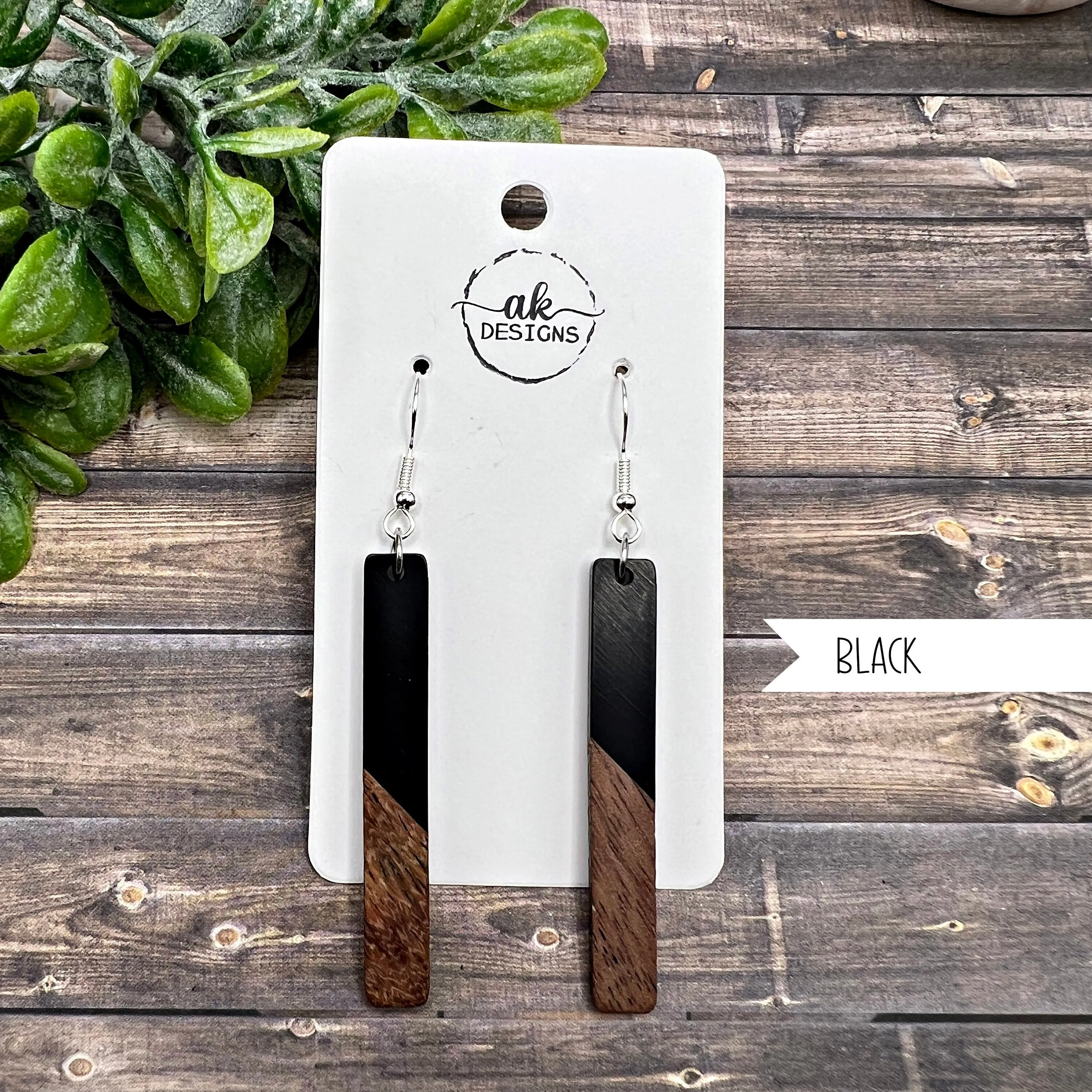 Resin Wood Long Bar Shape Modern Elegant  Earrings, Hypoallergenic Gift - Clearance