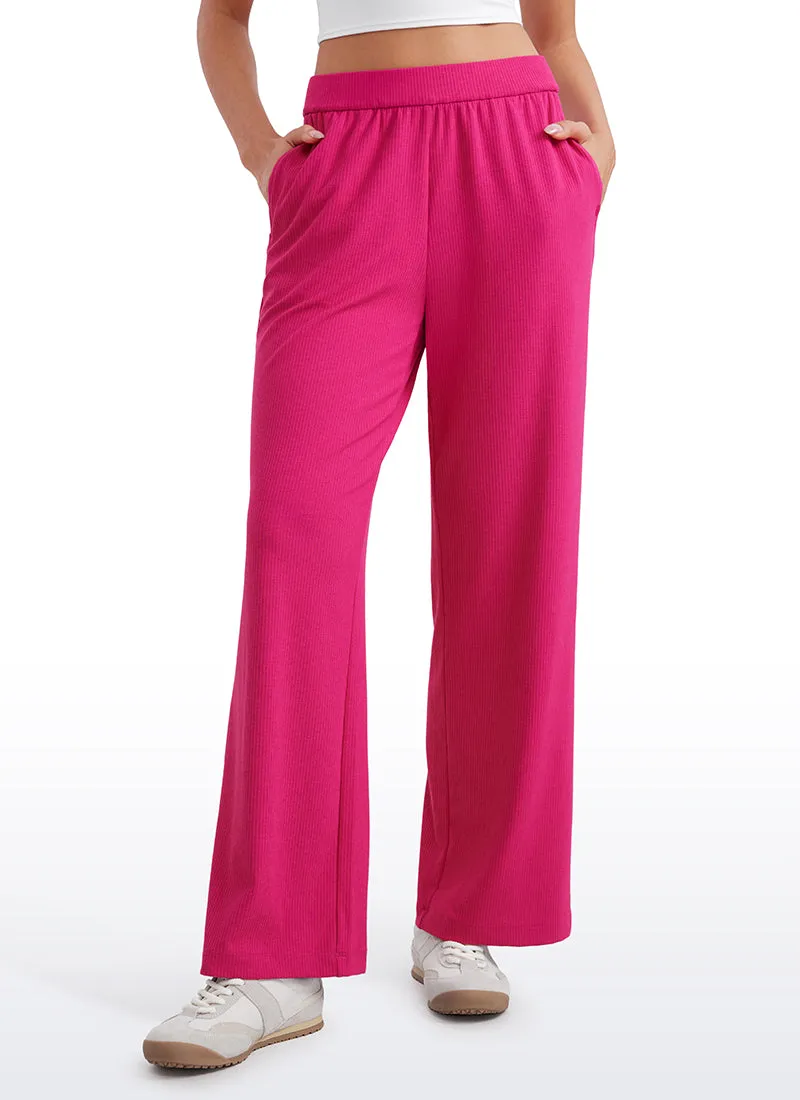 Ribbed High Rise Wide Leg Sweatpants with Pockets 30.5"