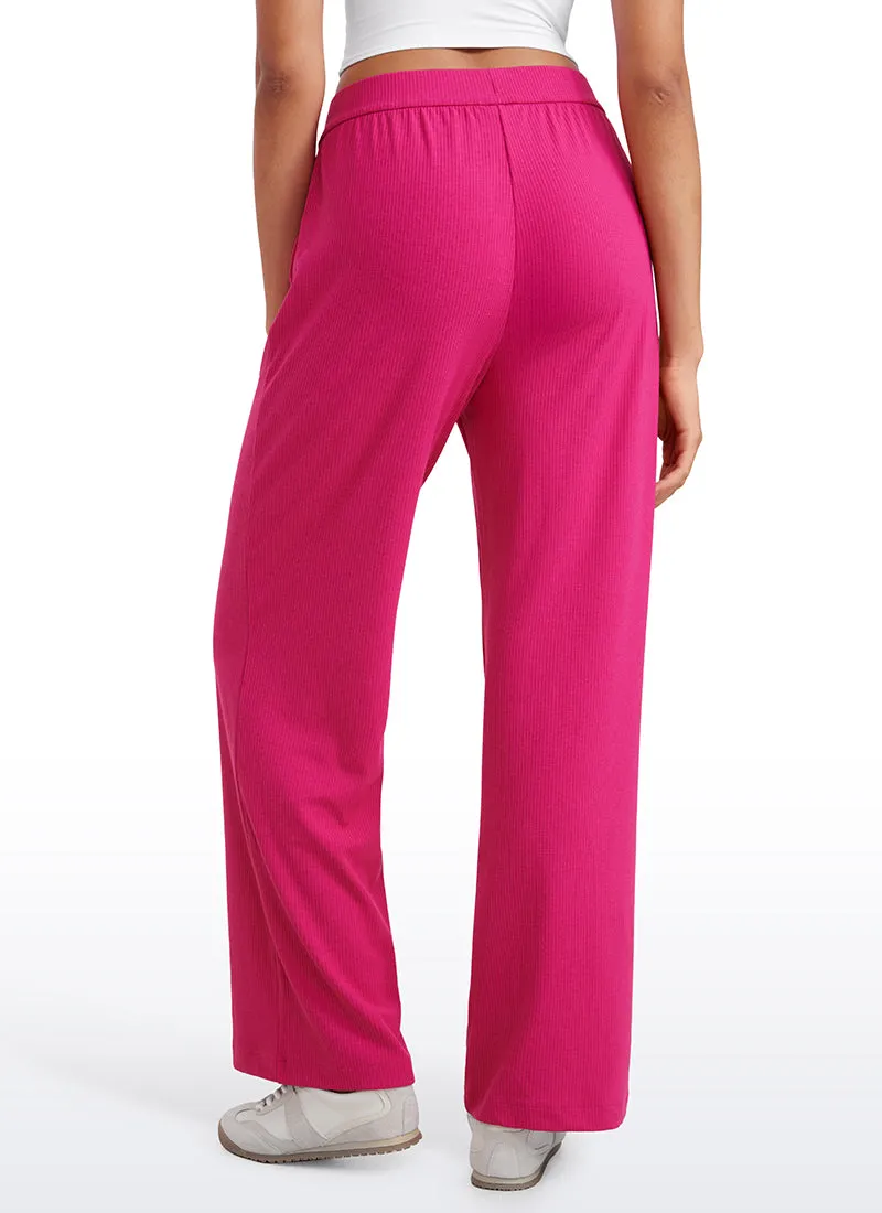 Ribbed High Rise Wide Leg Sweatpants with Pockets 30.5"