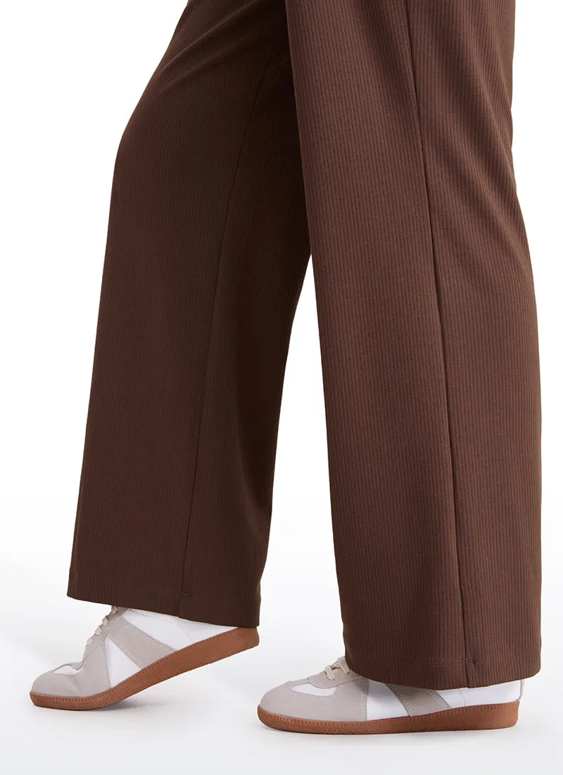 Ribbed High Rise Wide Leg Sweatpants with Pockets 30.5"