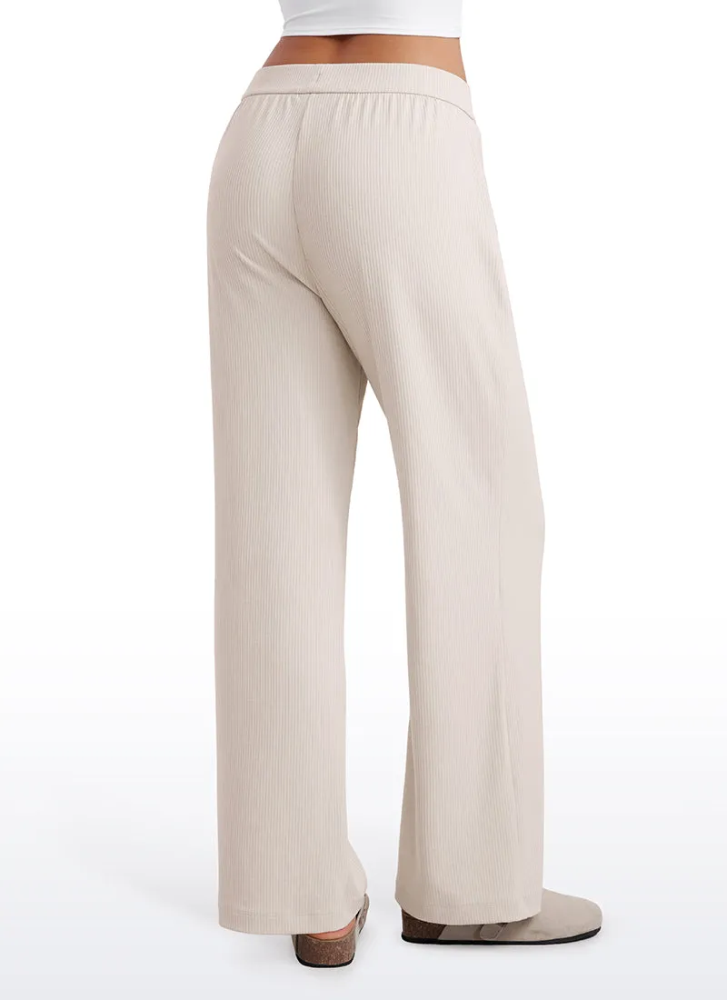 Ribbed High Rise Wide Leg Sweatpants with Pockets 30.5"