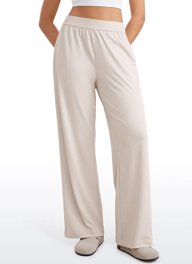 Ribbed High Rise Wide Leg Sweatpants with Pockets 30.5"