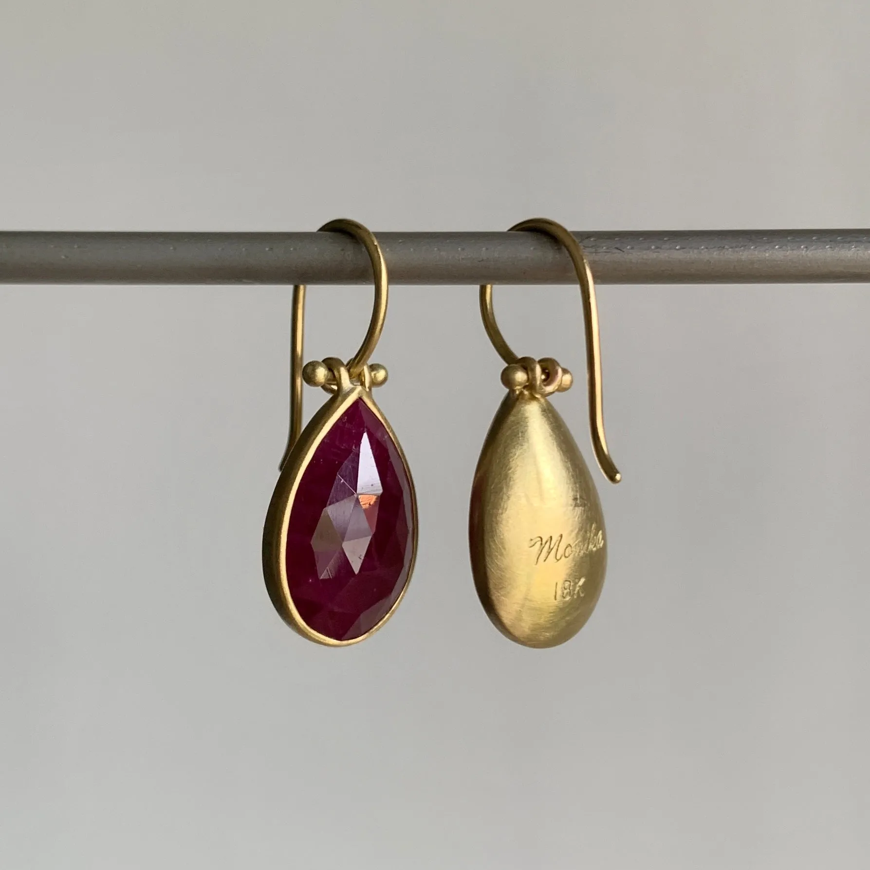 Rose Cut Ruby Pear Drop Earrings