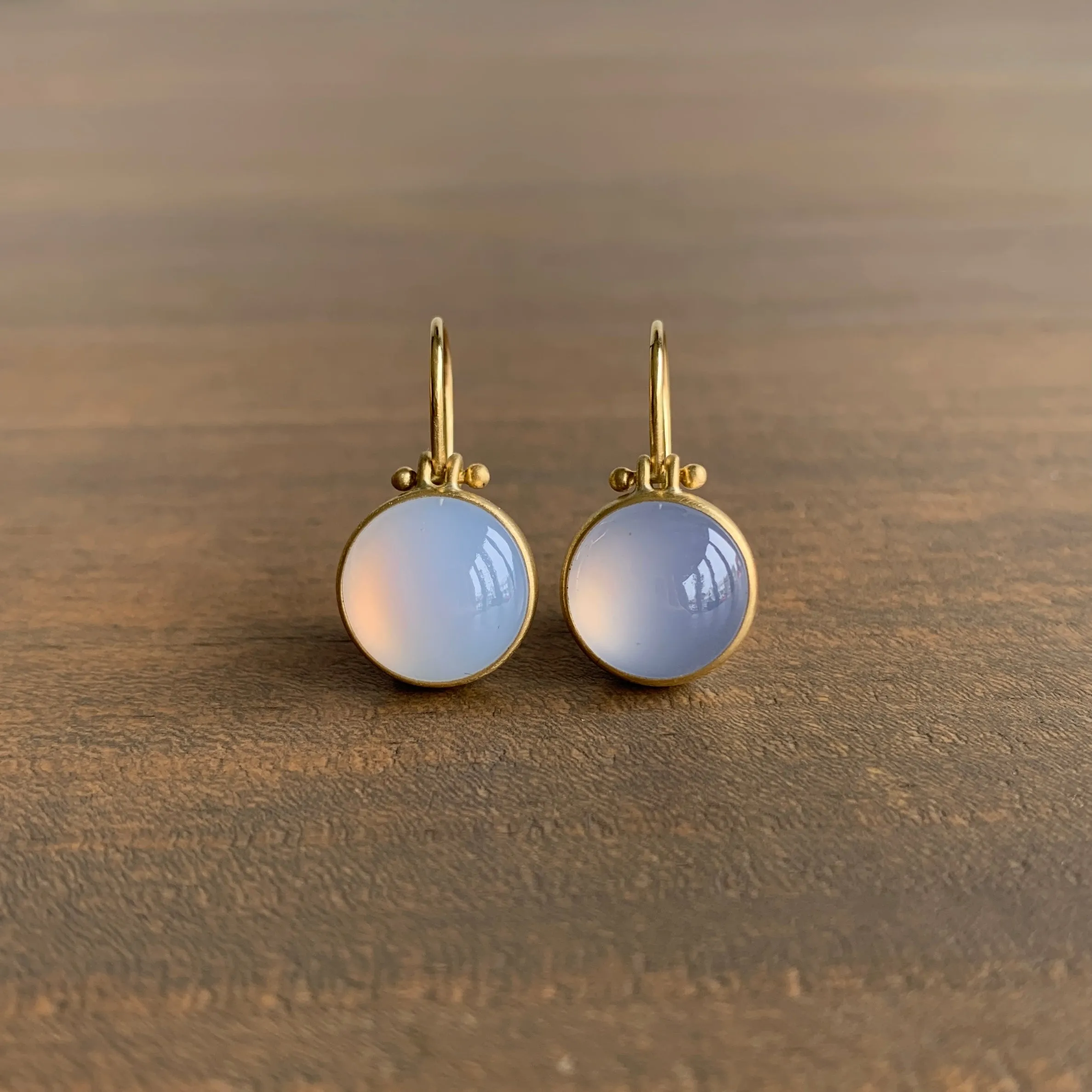 Round Chalcedony Cabochon Earrings