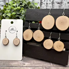 Sliced Wood  Earrings, Titanium Hypoallergenic Nature Woods Hippie Boho Style