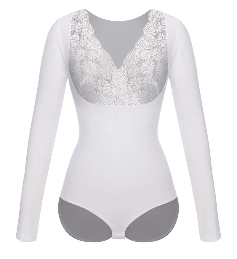 Slimming Lace Bodysuit Shapewear With Long Sleeves