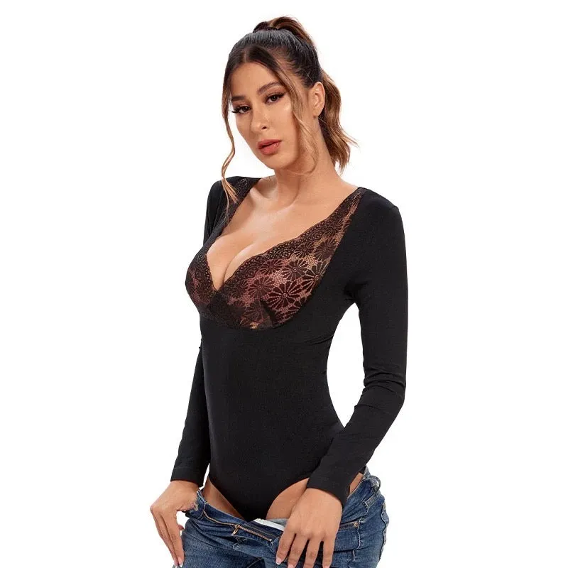 Slimming Lace Bodysuit Shapewear With Long Sleeves