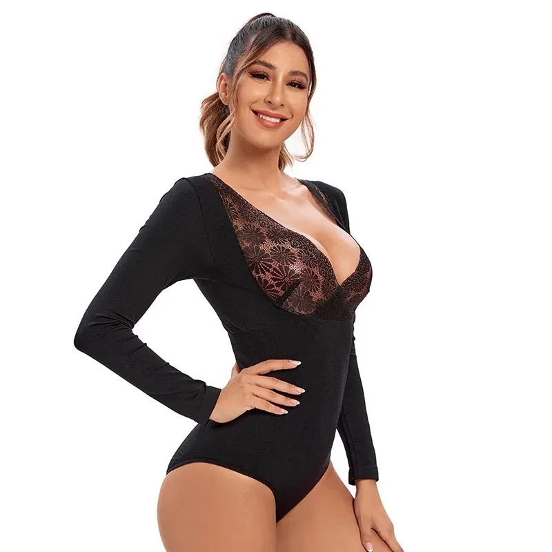 Slimming Lace Bodysuit Shapewear With Long Sleeves